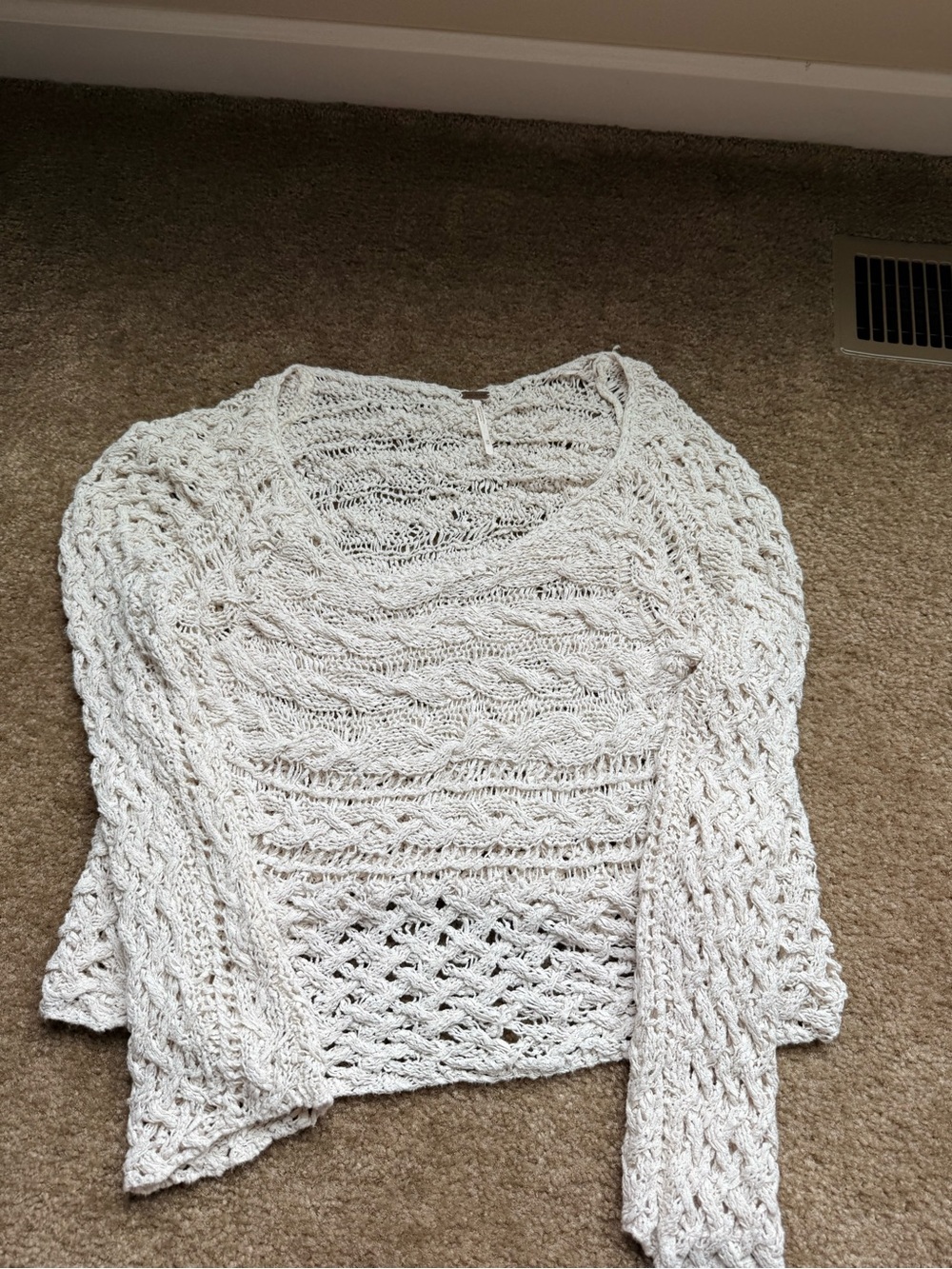 Free people Cream Open-Knit Sweater light weight boho cottage sz m